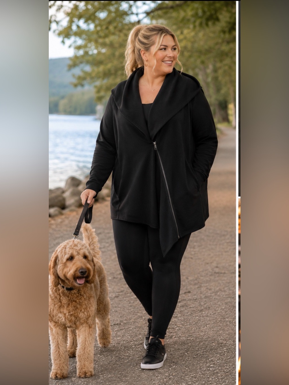 Black Women's cotton jacket with side Zip Front